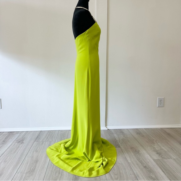 Elie Saab Tubular Choker Halter Crepe Gown Lime Green Color - Picture 10 of 16